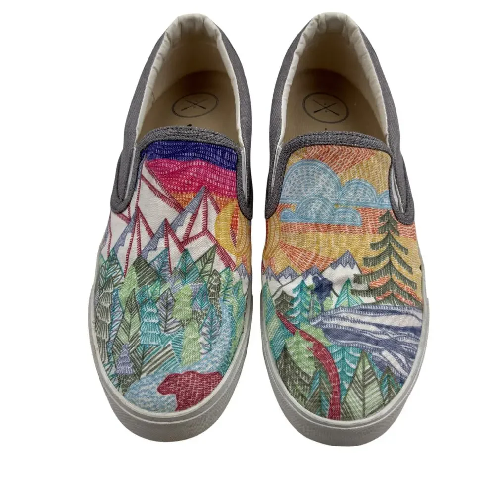 Inkkas Trek Art To Wear Colorful Artsy Unique Slip On Shoes Unisex W 10/ M 8